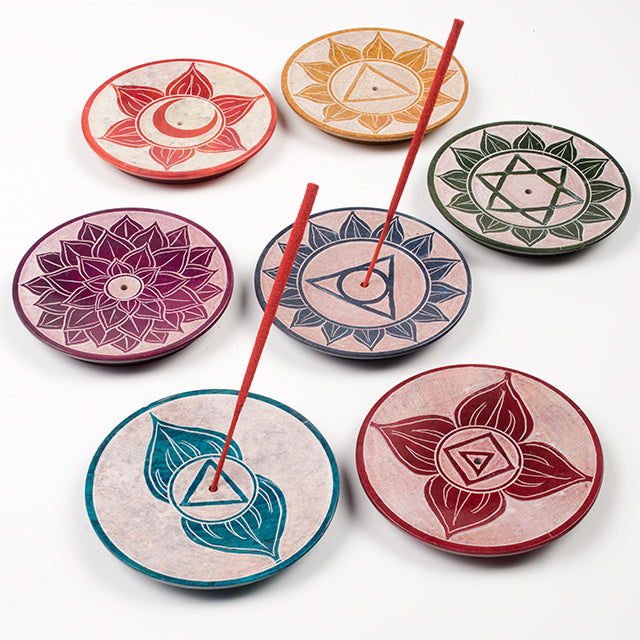 Chakra Carved Round Incense Plate all chakkras