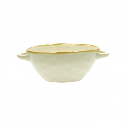 Brightly Coloured Ceramic Soup Bowl with Handle Ivory