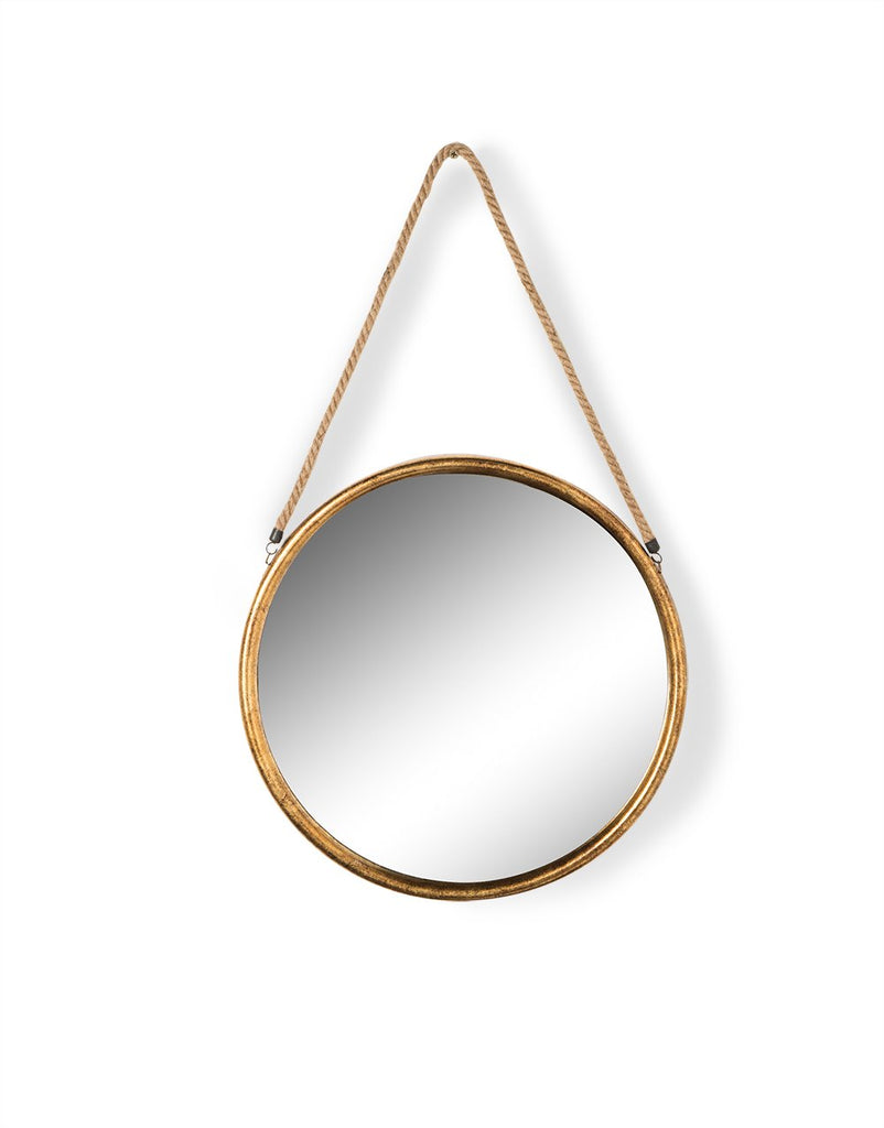 Round Gold Frame Rope Hanging Mirror Small