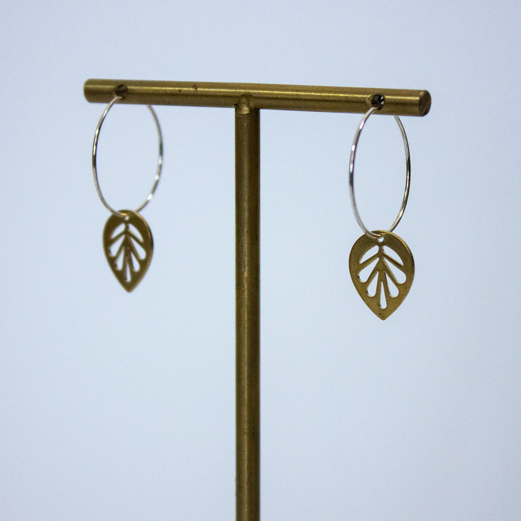 Leaf Medium Brass Assorted Shape Hoop Earrings