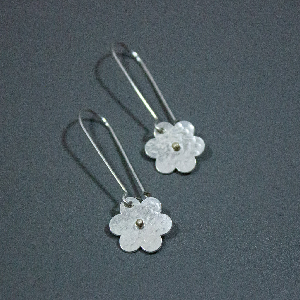 Medium Hammered Flower Earrings with Gold Centre