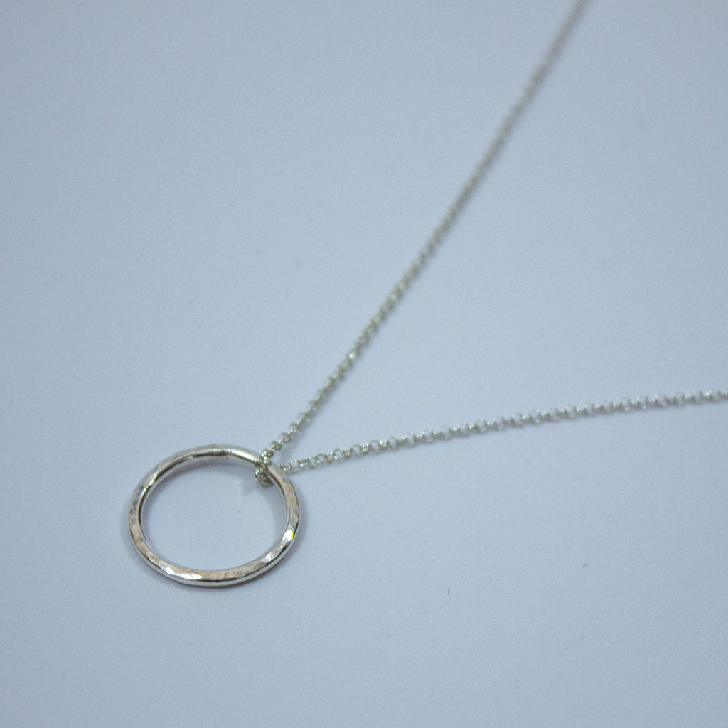Hammered Circle Sterling Silver 16" Charm Necklace