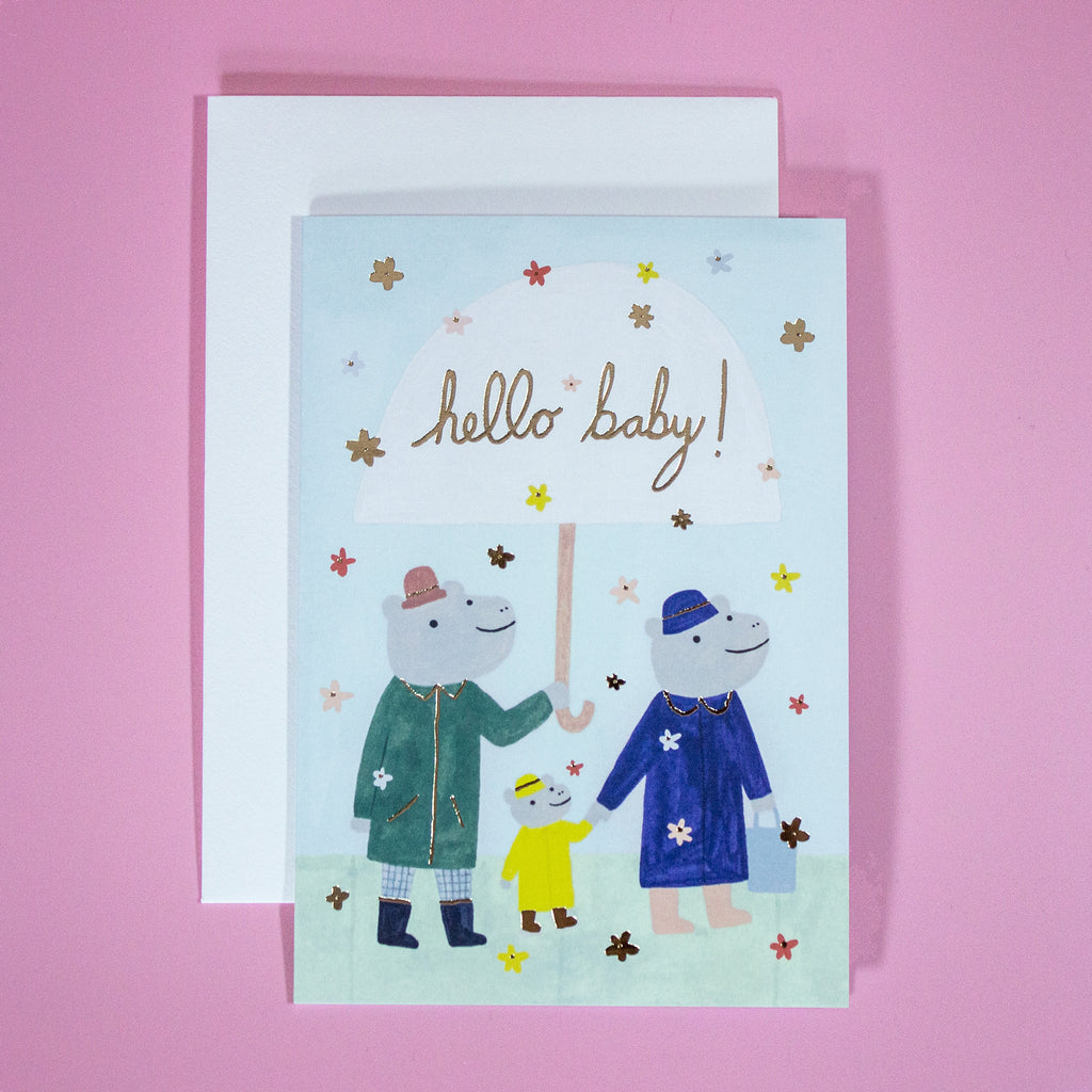 Hello Baby Umbrella Greetings Card