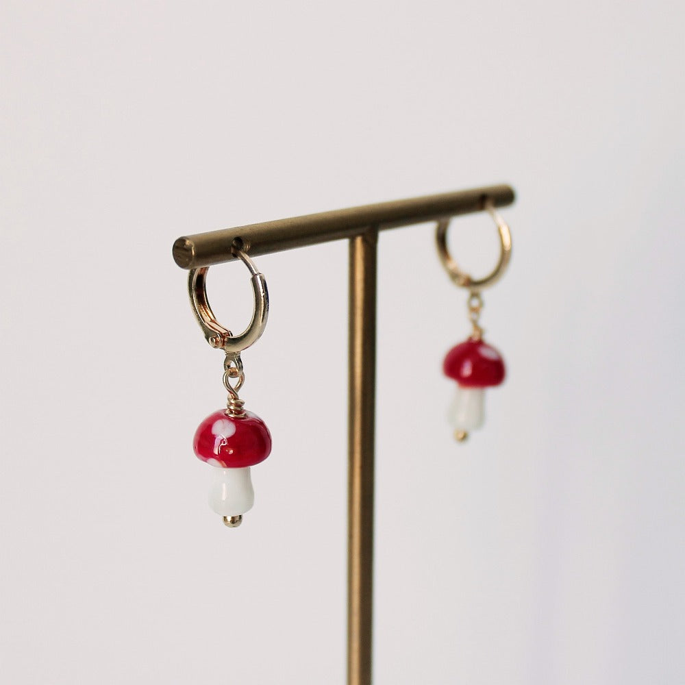 Red & Gold Colourful Mushroom Drop Earrings