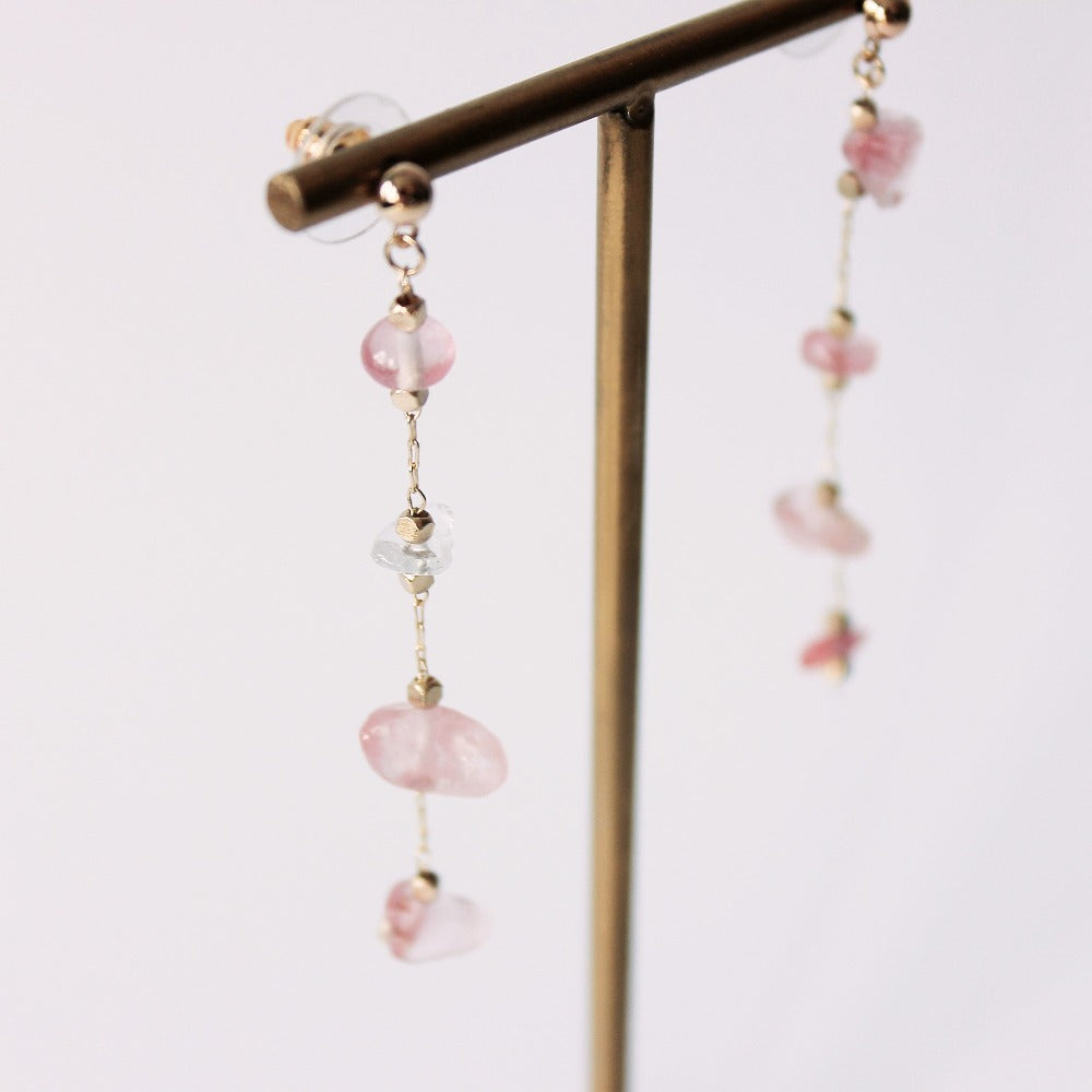 Pink & Gold Four Stone Drop Earrings