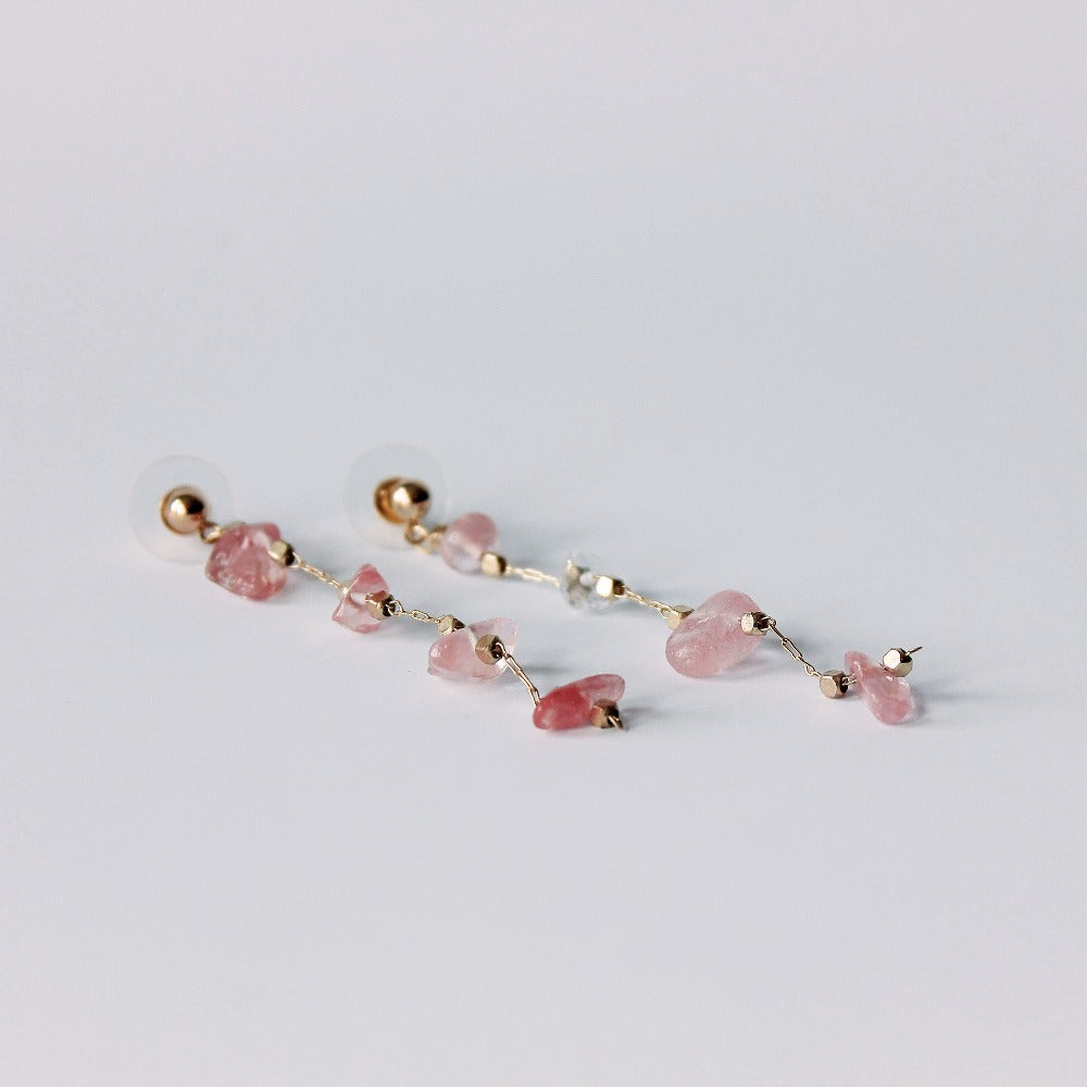 Pink & Gold Four Stone Drop Earrings