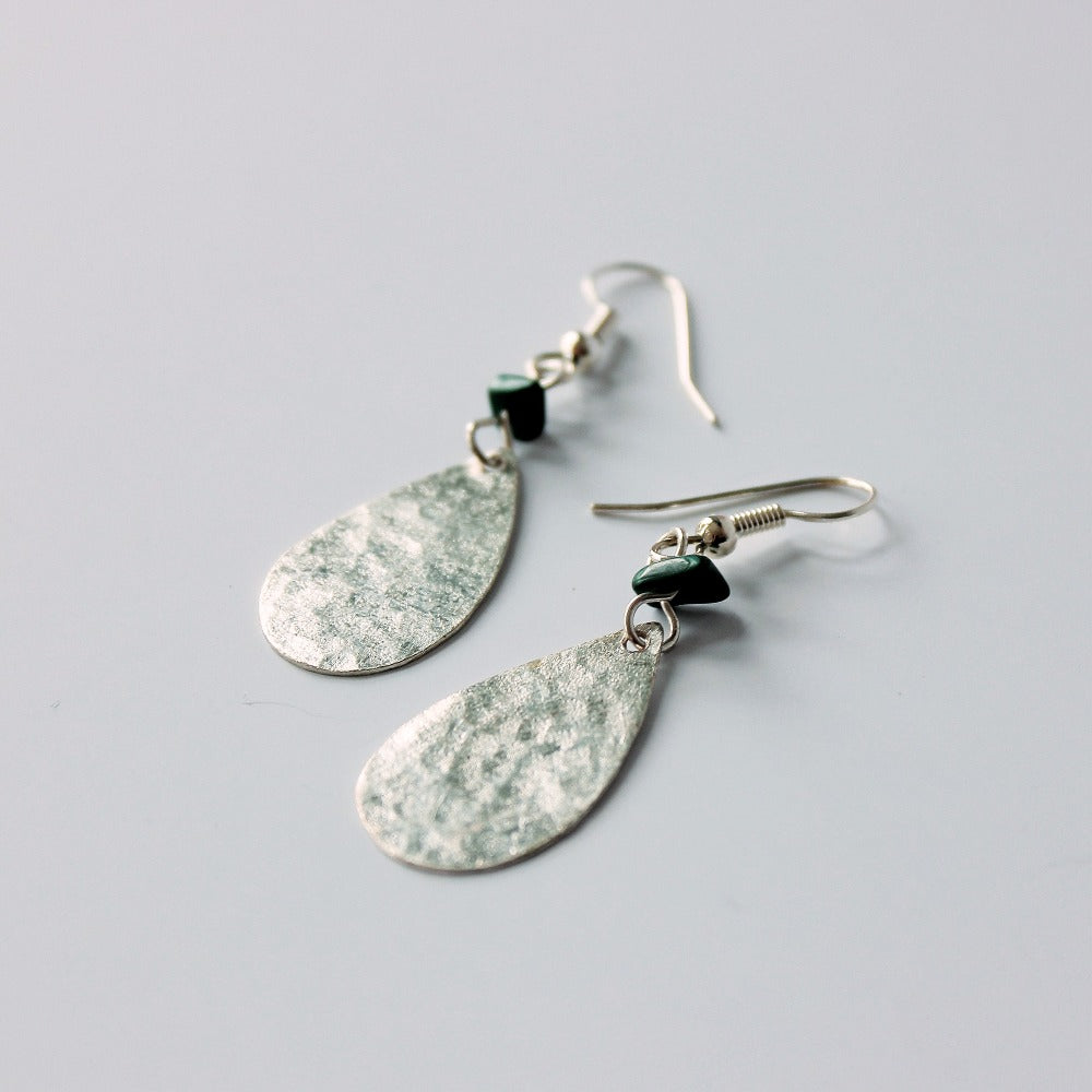Silver Plated Small Oval and Malachite Chip Earrings