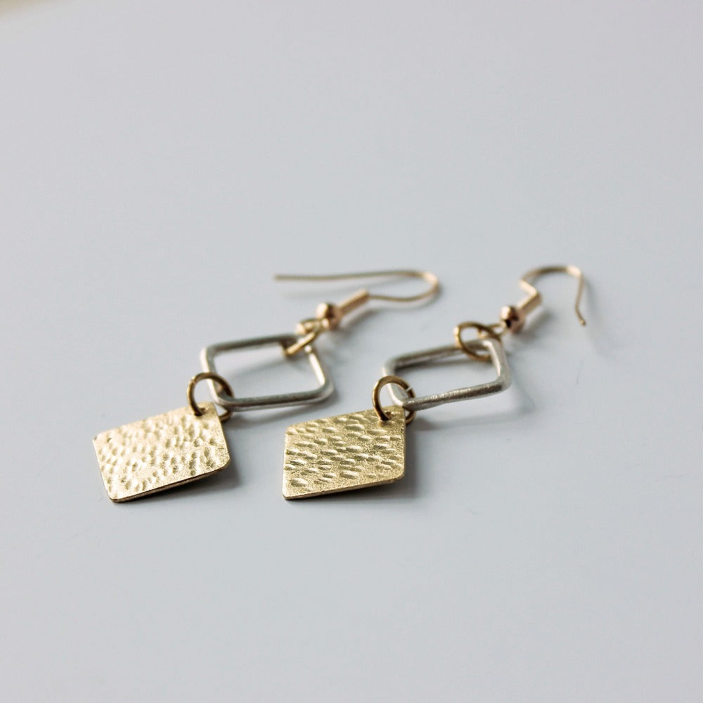 Brass And Silver Plate Diamond Earrings