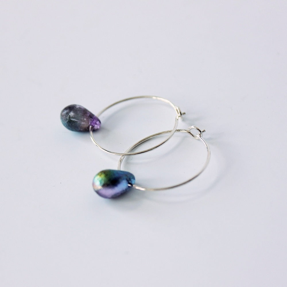 Rainbow Mermaid Silver Teardrop Earrings