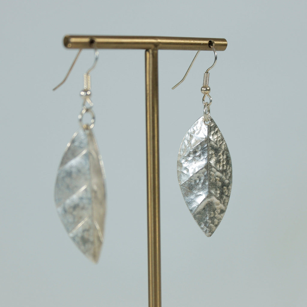 Silver Plate Small Veined Leaf Earrings
