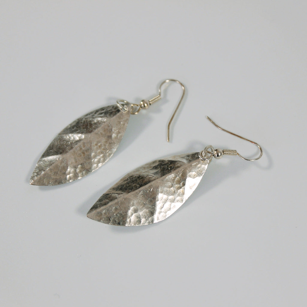 Silver Plate Small Veined Leaf Earrings