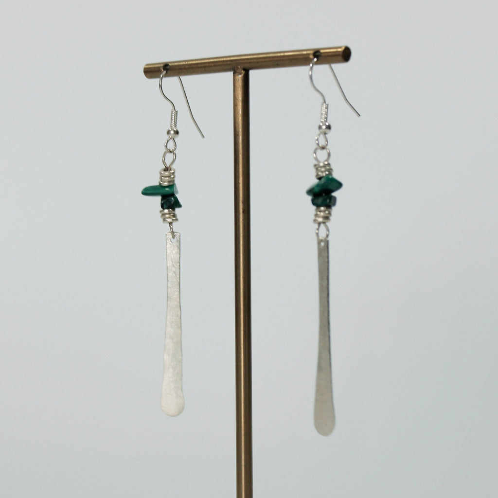 Silver Plated Petal and Malachite Chip Earrings