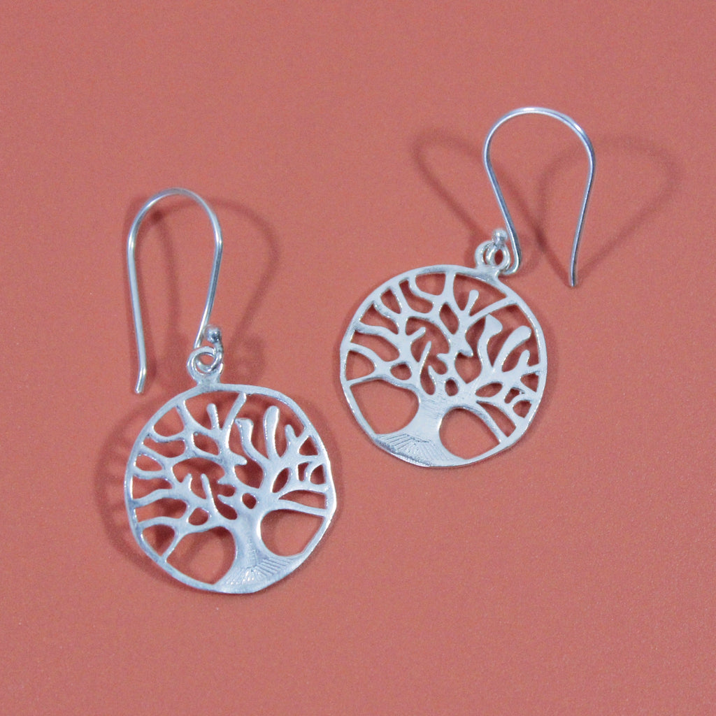 Silver Tree Of Life Dangle Earrings