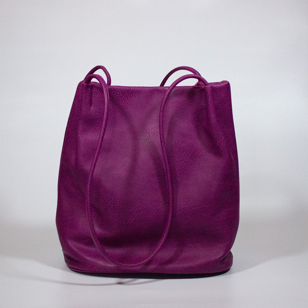 Block Colour Faux Leather Shoulder Handbag Purple