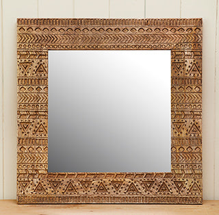Aztec Design Carved Square Wall Mirror