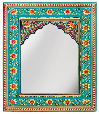 Floral Hand Painted Turquoise Wall Mirror