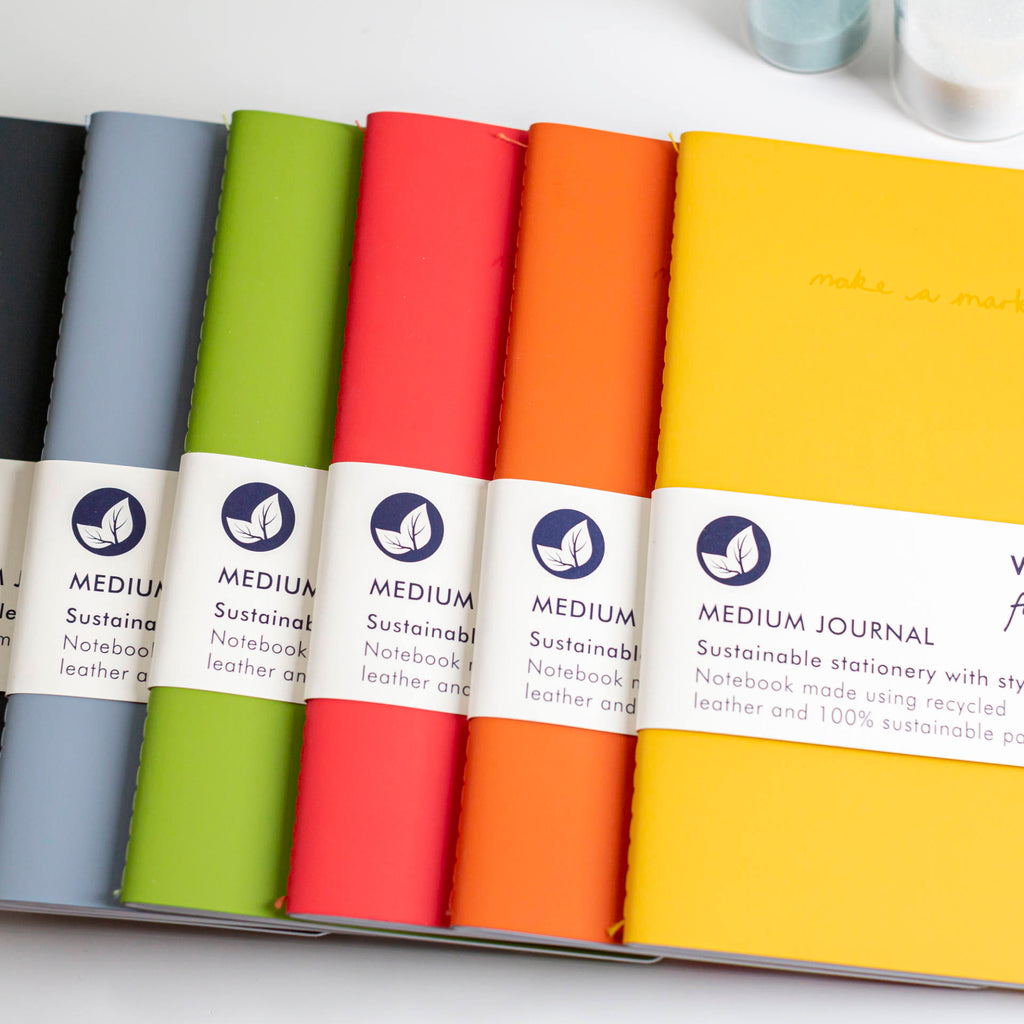 'Make a Mark' A5 Medium Leather Notebook Red, Yellow, Orange, Black, Blue, Green