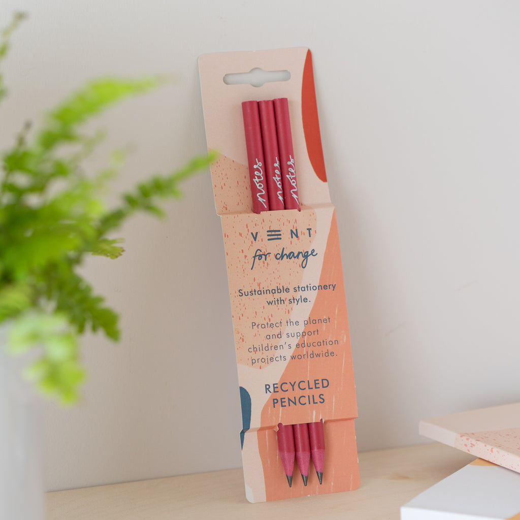Set of 3 Pencils in Coral Pattern Sleeve