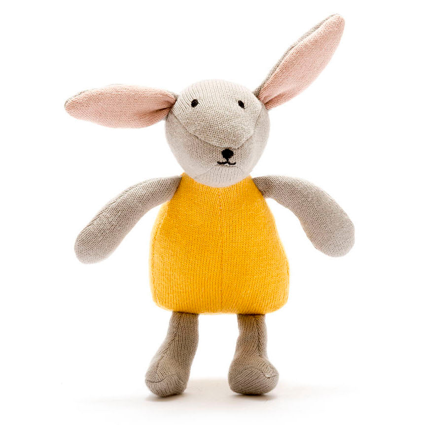 Knitted Organic Cotton Mustard Bunny Rabbit Baby Toy