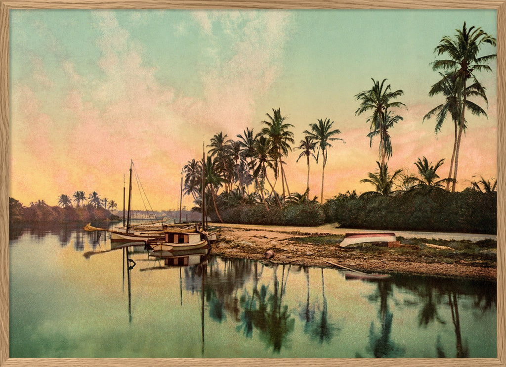 On The Miami River Framed Print Oak Frame