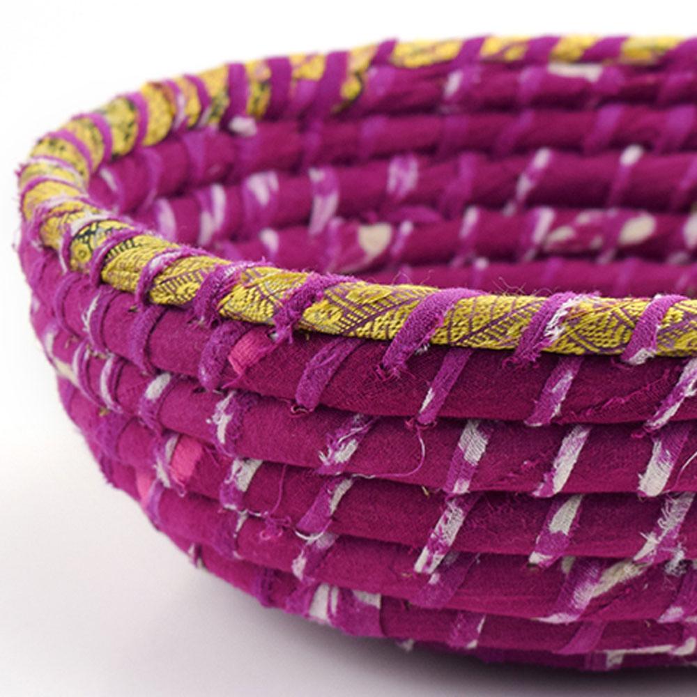 Recycled Sari Material Round Basket Pink