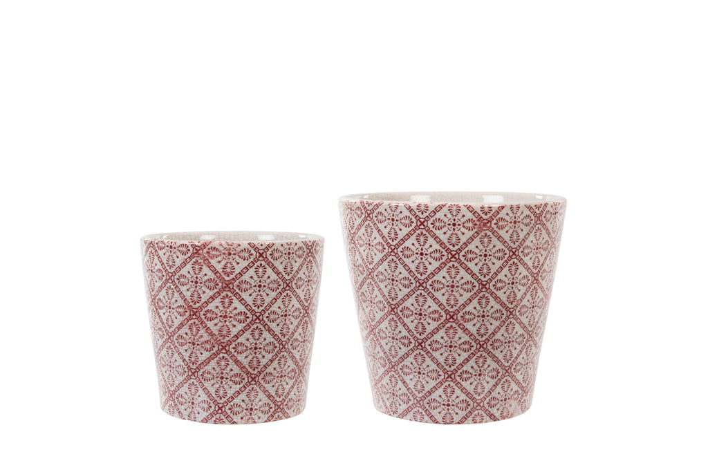 Patterned Red And White Ceramic Plant Pots