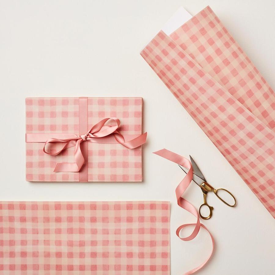 Pink Gingham Patterned Paper Gift Wrap