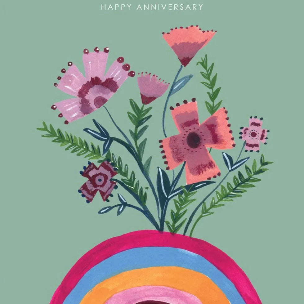 Rainbow and Flowers Anniversary Card