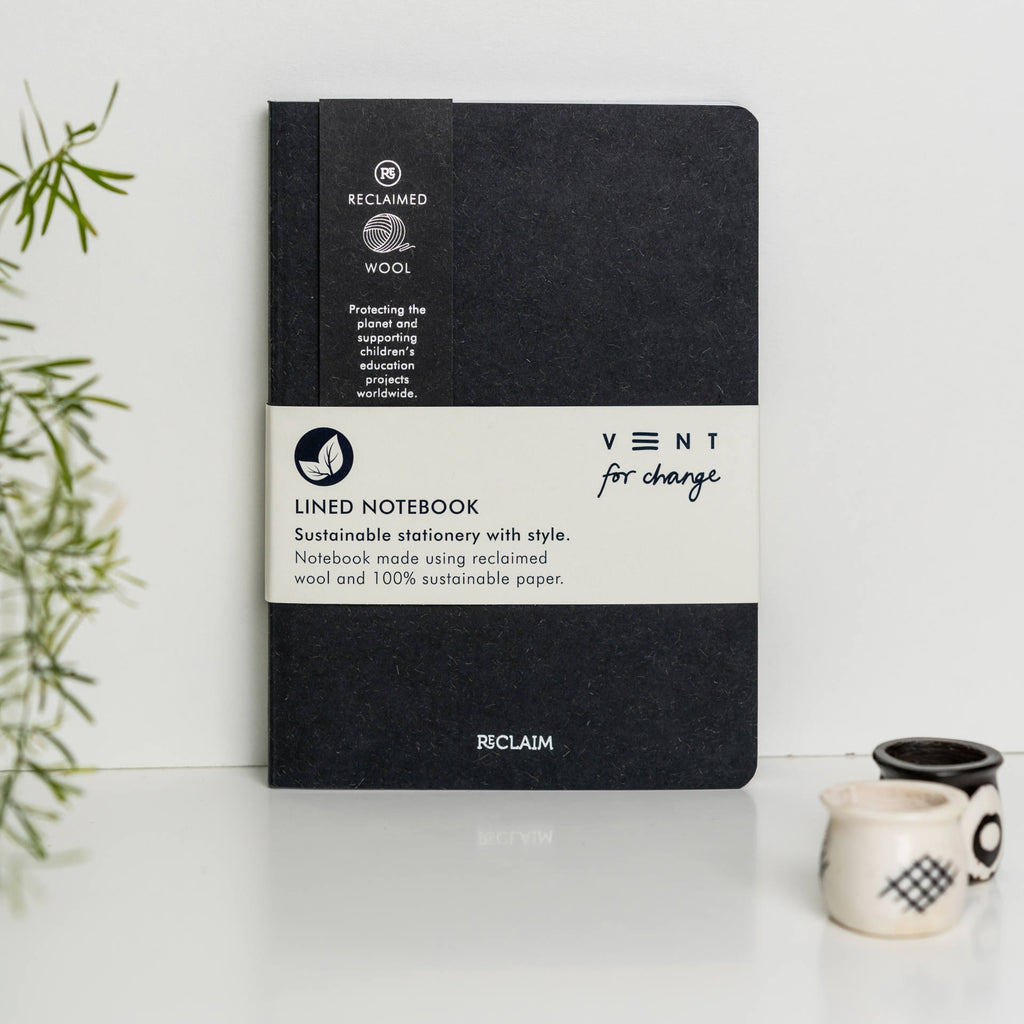 Reclaimed Wool A5 Lined Notebook Black