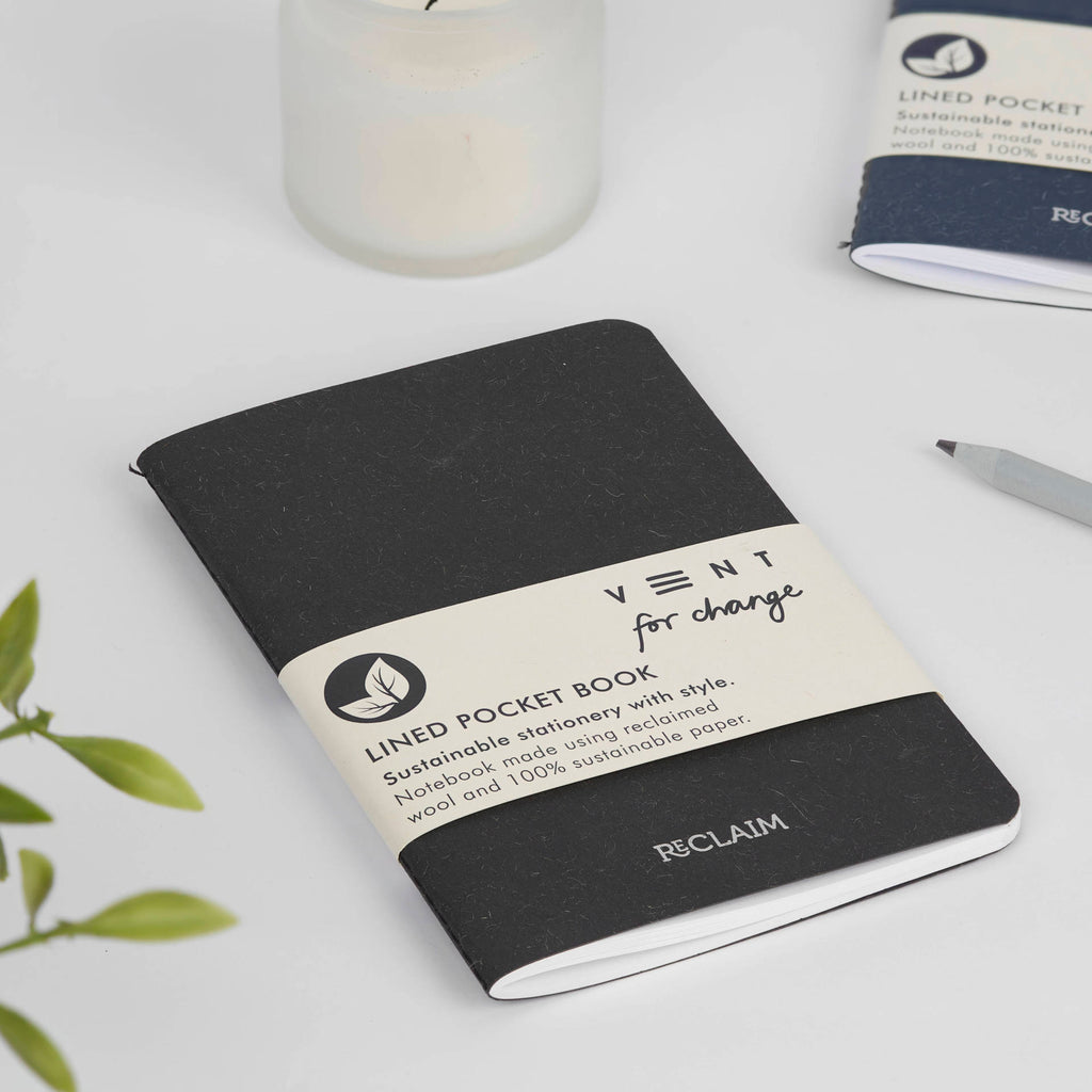 Reclaimed Wool A6 Lined Notebook Black