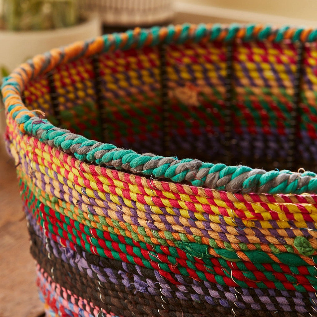 Recycled Fabric & Wire Round Basket