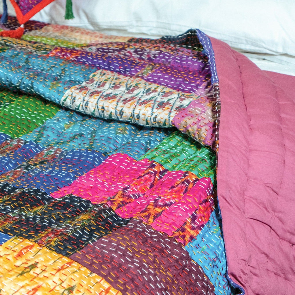 Recycled Silk Sari Patchwork Quilt
