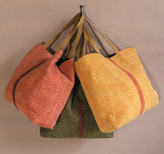 Recycled Cotton Khadi Shoulder Bag Olive Terracotta Yellow