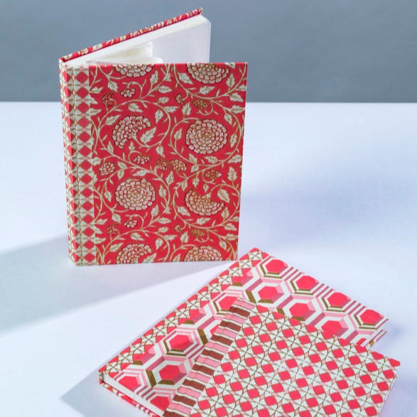Handmade Pink Pattern A5 Notebooks Flower, Hexagon & Circle