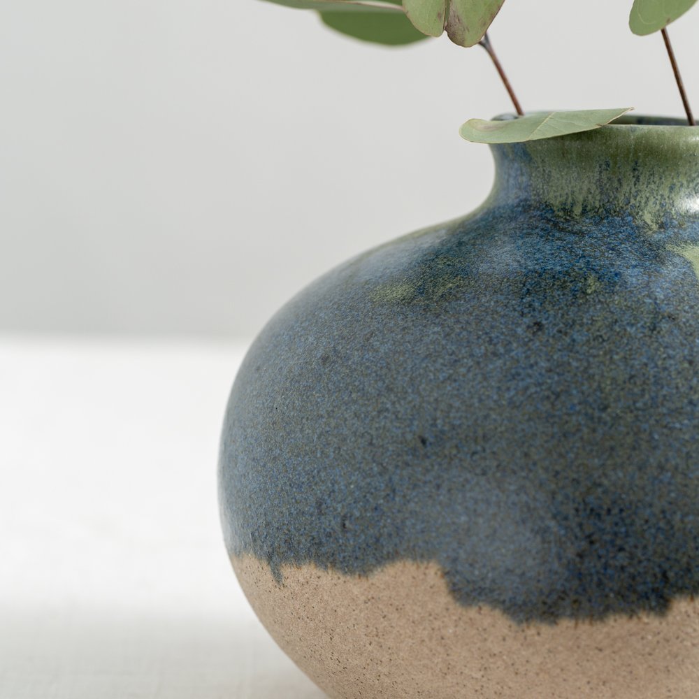 Blue/Green Dipped Stem Vase close up