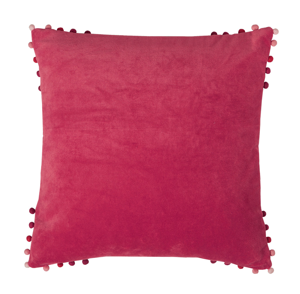 Pom Pom Edge Square Velvet Cushion Pink