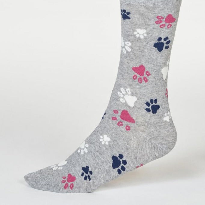 Elsa GOTS Organic Cotton Paw Print Socks Grey