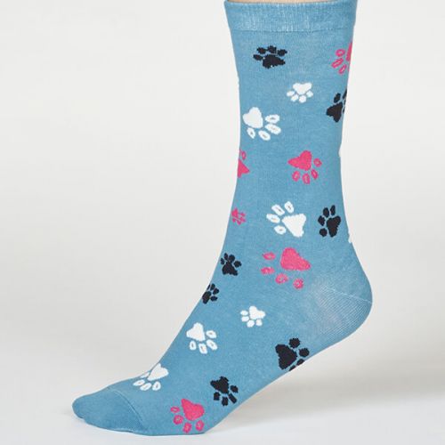 Elsa GOTS Organic Cotton Paw Print Socks Blue'