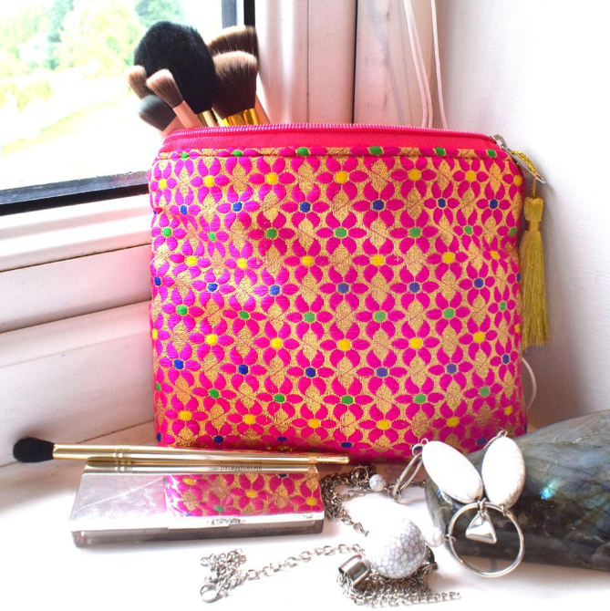 Pink Floral Pattern Make Up Bag