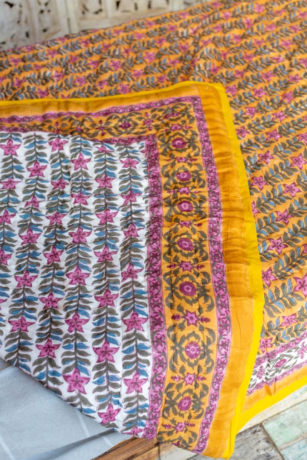 Hand Painted Block Quilt - Pink and Yellow