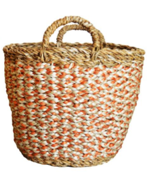 Hogla Seagrass Basket with Handles Orange