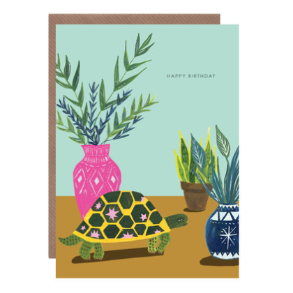 Tortoise And Plants Birthday Card
