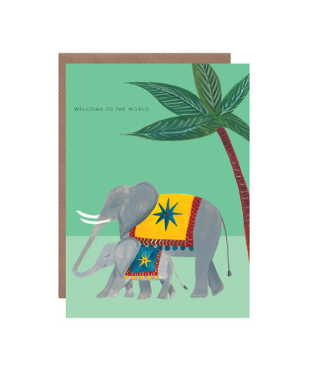 Elephant Mother and Baby Greetings Card