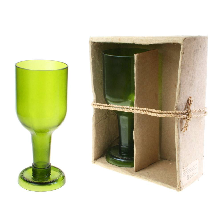 Set Of 2 Recycled Glass Wine Glasses  Green