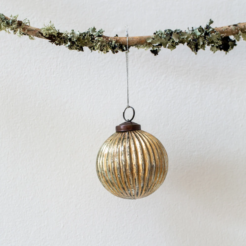  Small Gold Ribbed Ball Decoration