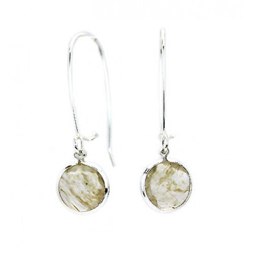 Silver Natural Agate Round Semi Stone With Hoop Earrings