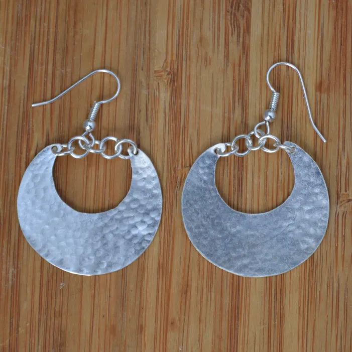 Silver Plated Crescent and Chain Earrings