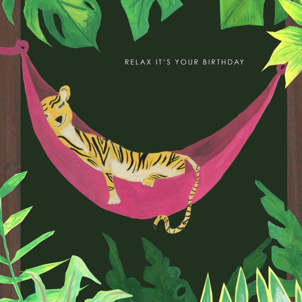 Tiger In Hammock Birthday Card