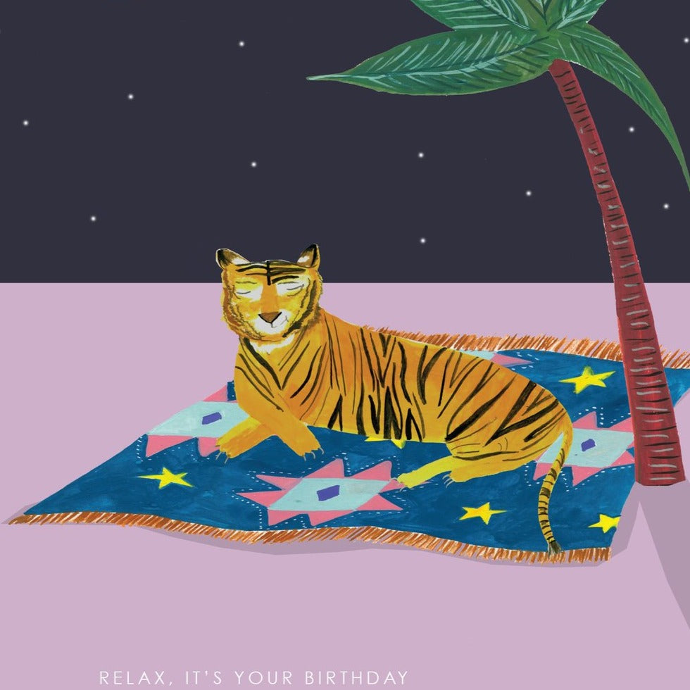Tiger On Magic Carpet Birthday Card