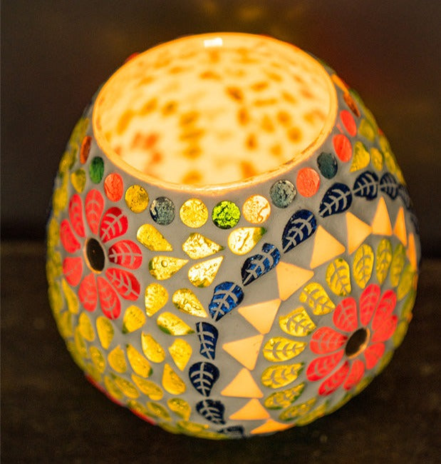 Multi Colour Mandala Recycled Glass Tealight Holder